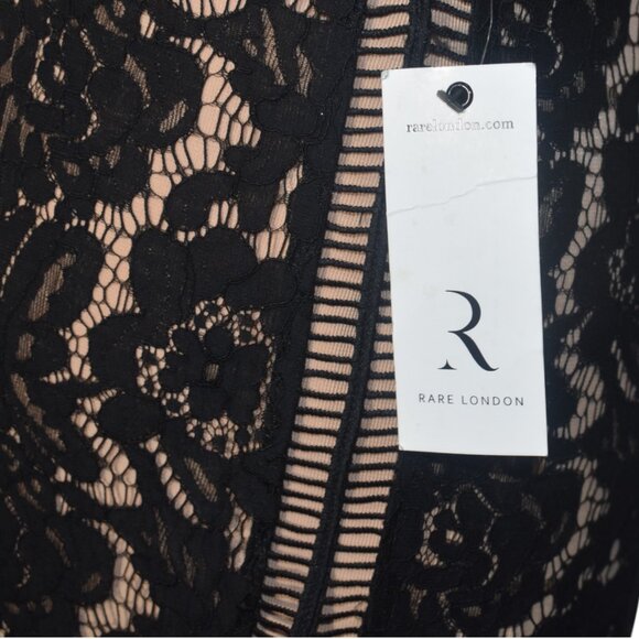 Rare London Black Stretch Lace Mini Cocktail Party Dress US 4 - Picture 3 of 7